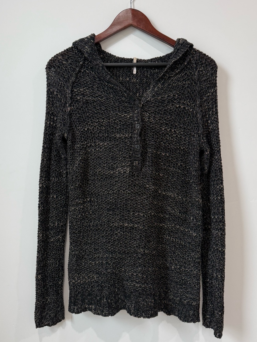 Free People Women's Black Knit Hooded Sweater size Small